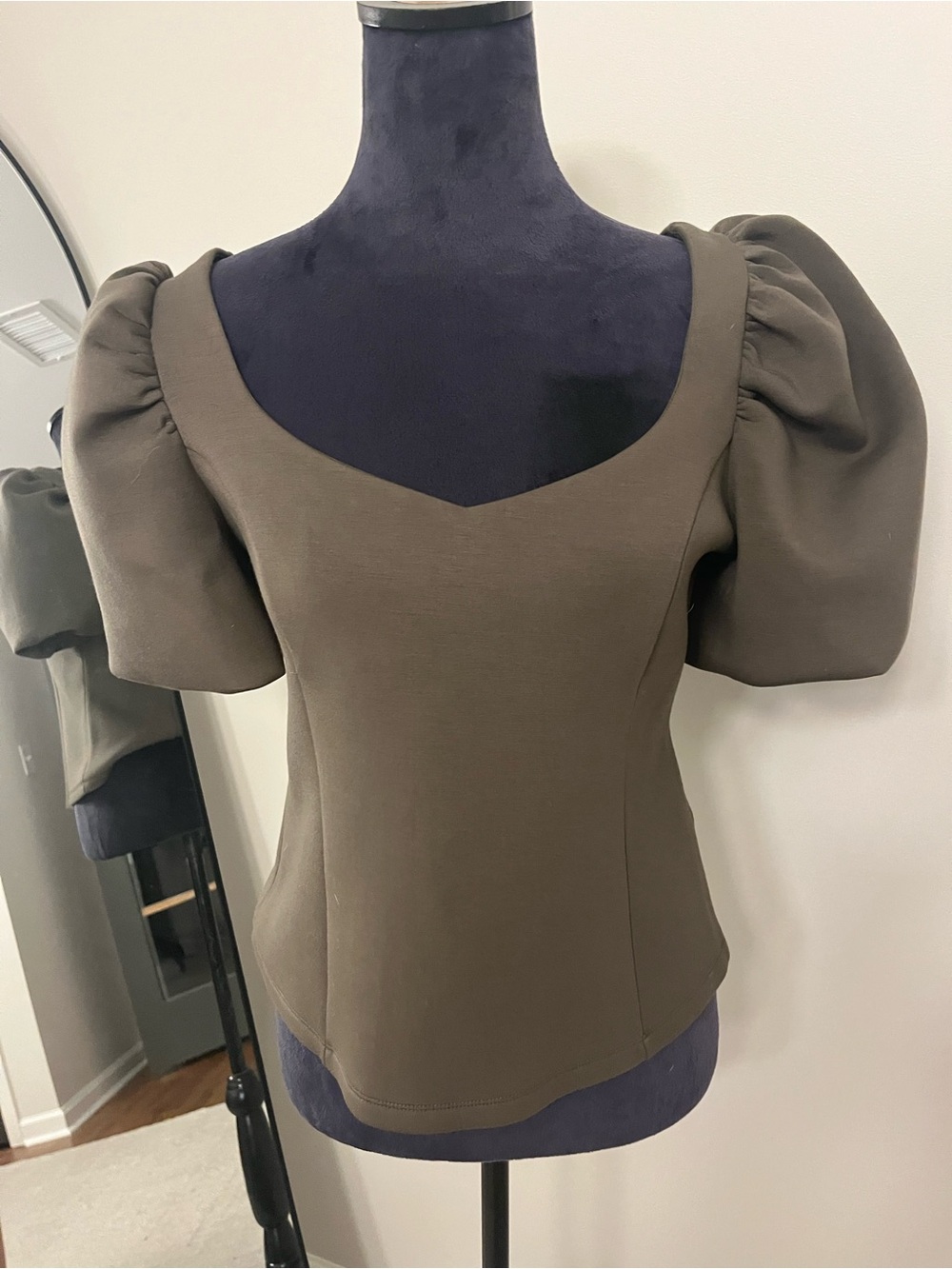 English Factory Taupe Puff Sleeve Square Neck Top size M